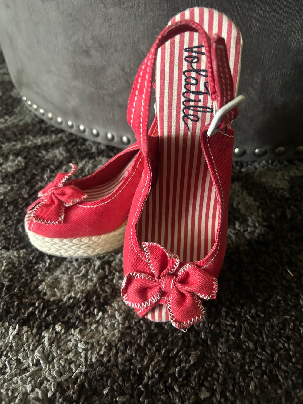 Volatile Red Canvas Bow Espadrille Wedges